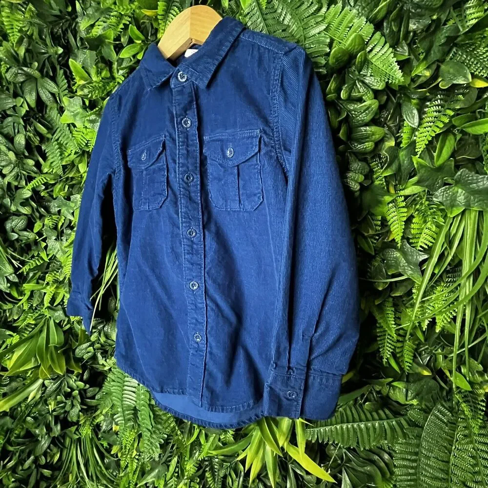BABY GAP Boys Shirt Size 5‎ Years Blue Button Long Sleeve Corduroy Design 0858